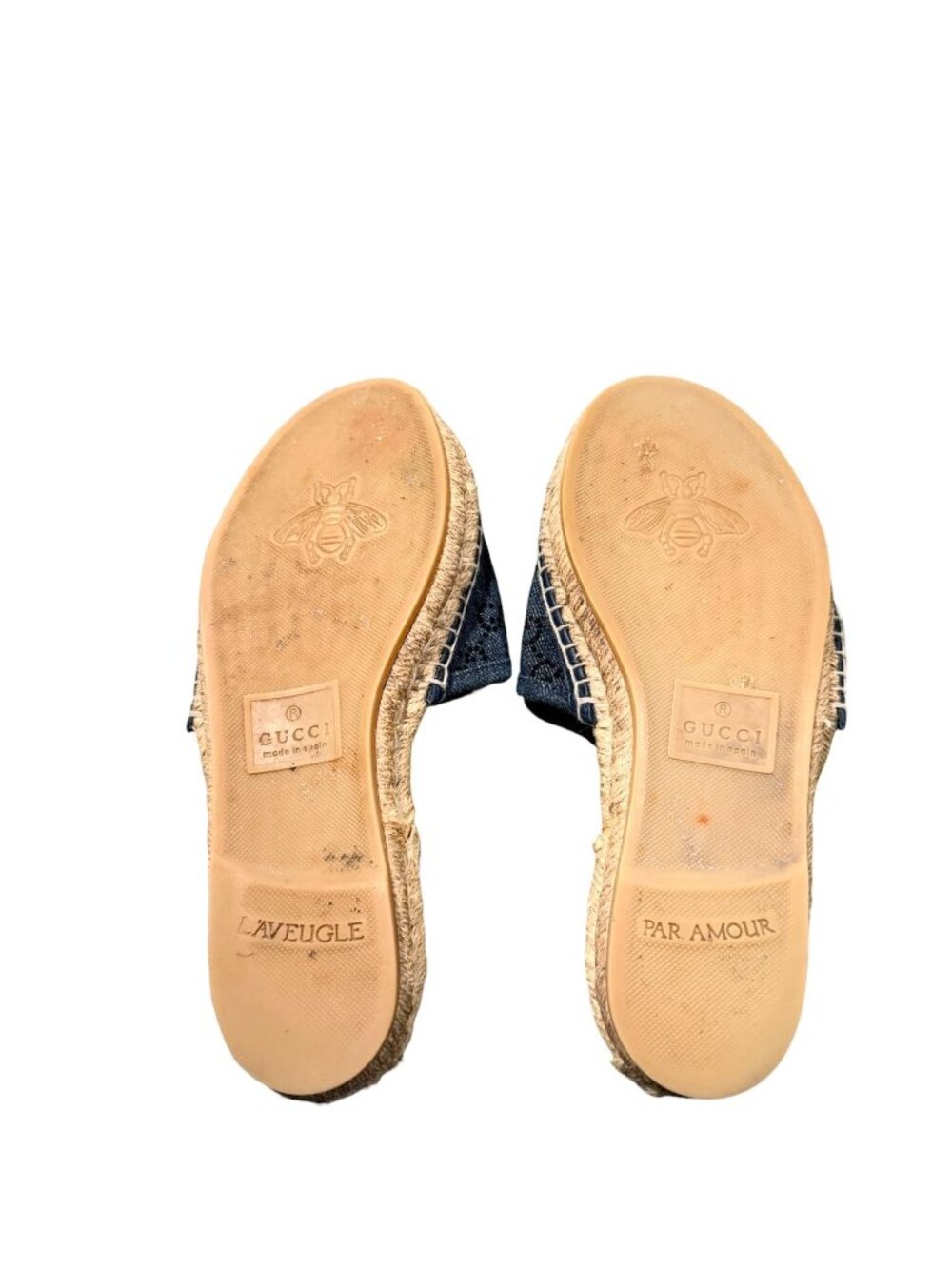 Gucci Pilar GG Denim Espadrille Slides Blue Canvas Jute Sandals EU 37.5 US 7.5 - Picture 10 of 10